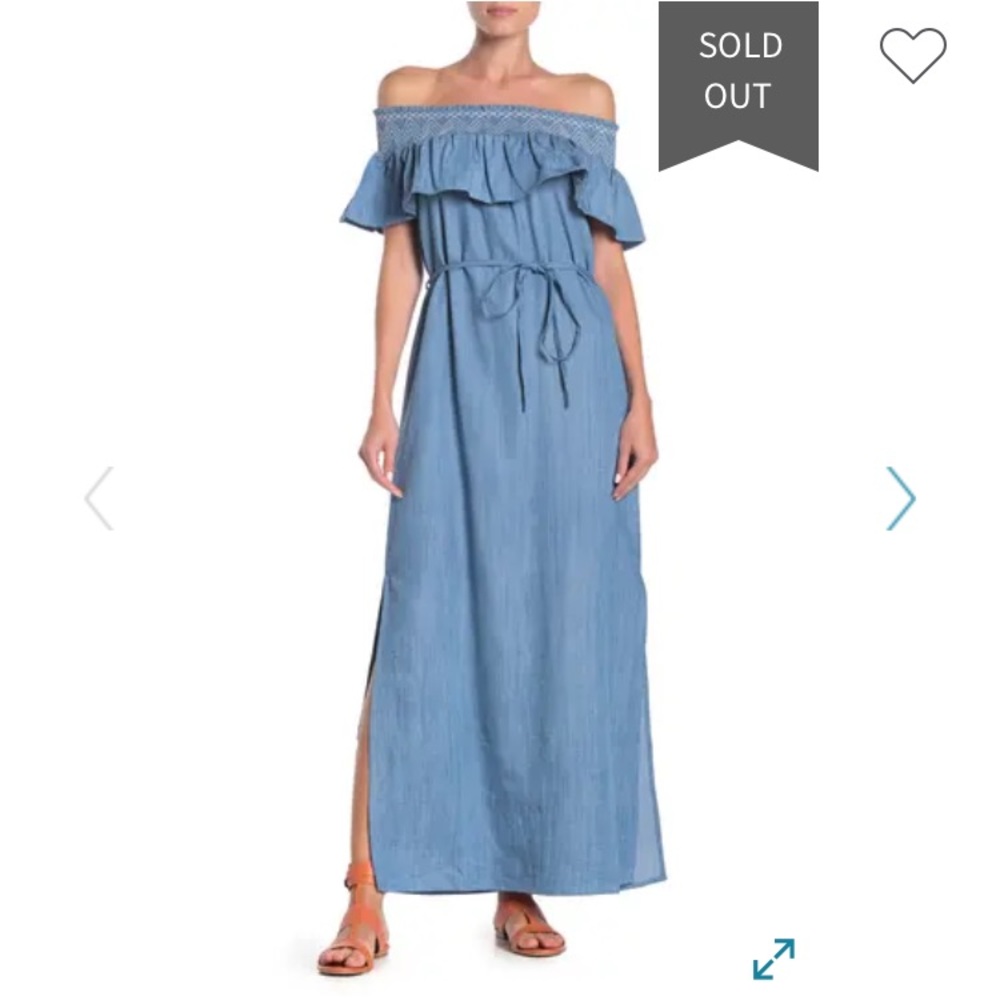 Moon River Chambray Off the Shoulder Maxi Dress S